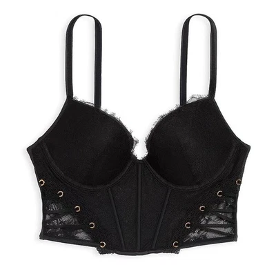 Victoria's Secret Very Sexy Rose Lace & Grommet Corset Top 34B *Black* NEW - Image 1 of 3