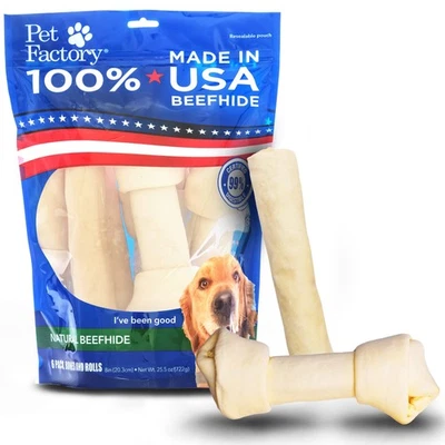 100% Made in USA Beefhide 8-9" Assorted (Bones & Rolls) Dog Chew Treats - Nat... - Image 1 of 4