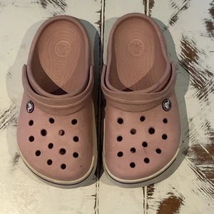 Iconic Crocs Comfort Pink/White Size J3 W/4 Preowned Ships Fast - Picture 1 of 6