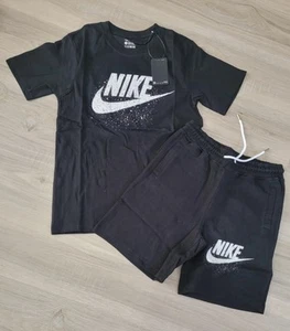 NWT Nike Kids Short Set 2 Piece Short Sleeve Logo & Shorts Kids 4XL 15-17 -BLACK - Picture 1 of 1
