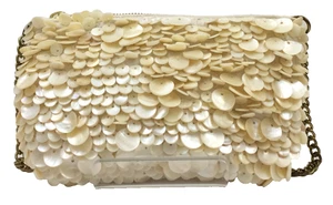 M&S Women's Clutch Bag Small Cream Pearl Embellished Chain Strap Zip New F1 - Picture 1 of 13