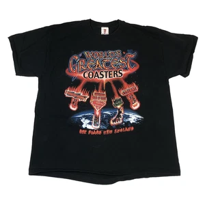 Vintage Six Flags Worlds Greatest Roller Coasters New England Black T- Shirt XL - Picture 1 of 11
