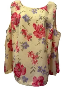 Annex Casual Corner Women Plus 20W Yellow Floral Sleeveless Blouse Tank Polyeste - Picture 1 of 10
