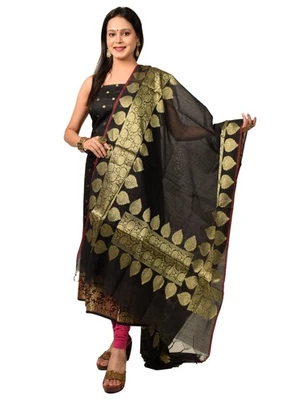 Banarasi Vastra Cotton Silk Dress Material Woven Salwar Kameez Dupatta Set Black - Image 1 of 4