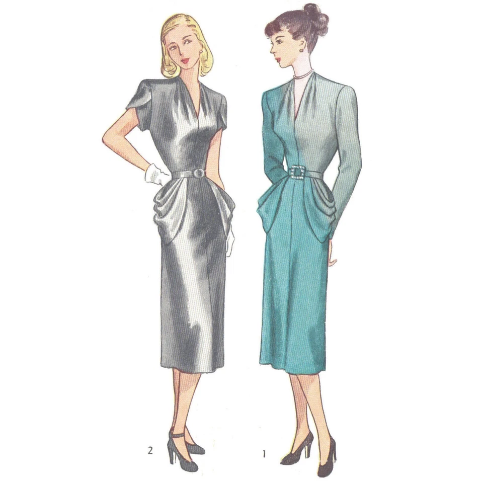 1940s Sewing Pattern, V-Neck Dress - Bust: 32” (81cm) - Image 1 of 1
