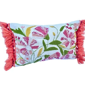Boho Chic Botanical Embroidery Throw Pillow by OpalHouse Bohemian Fringe Tassels - Picture 1 of 4