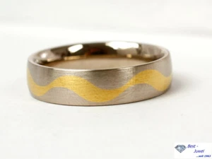 Auffallender Herren-Ring in Weißgold mit Gelbgold 14 Karat matt - Bild 1 von 2