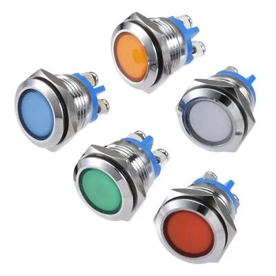 UXCELL 1Set Indicator LED Light 12V M16 Metal Panel Mount Blue Green Red White Yellow