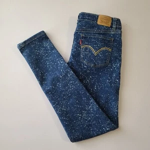 Levi's 710 Super Skinny Jeans Girls Size 14 Blue Denim Bleach Splatter - Picture 1 of 16