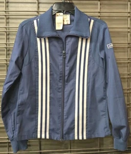 Vtg Adidas Warm Up Jacket Women's Track Blue 3 Stripes Made In Italy New - Picture 1 of 15