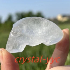 Calavera alienígena de cristal transparente natural de 2,2" tallada a mano calavera de cuarzo Reiki 1 pieza - Imagen 1 de 24