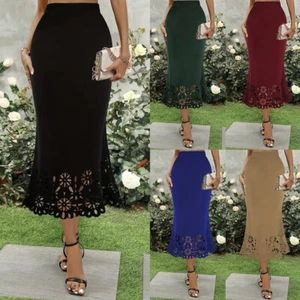 Women's Knit High Waist Knee Length Midi Pencil Skirt Bodycon Fishtail Skirts - Picture 1 of 24