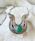 Tribal Sterling Malachite Horseshoe Paperclip Chain Necklace