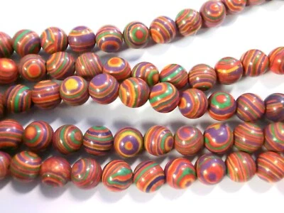 Rainbow bunte Perlen 8mm rund Stein synthetisch Mix 1 Strang - Bild 1 von 4