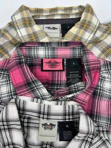 Lot of 3 short sleeve Genuine Harley Davidson womens plaid shirts - Picture 1 of 11