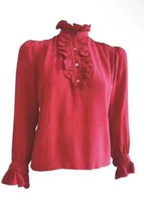Blusa de seda roja vintage Saint Laurent Rive Gauche - Precio de venta sugerido por el fabricante 995 USD Foto 1 de 4