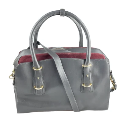ALBERTA DI CANIO Handbag Gray Leather & Suede Convertible Shoulder Bag - Image 1 of 4