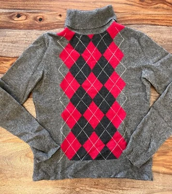 Кашемир Argyle пуловер водолазка свитер размер M красный/серый - Изображение 1 из 4