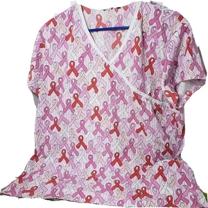 Just Love Damen großes Brustkrebs Bewusstsein rosa Peeling Top V-Ausschnitt Taschen - Bild 1 von 5