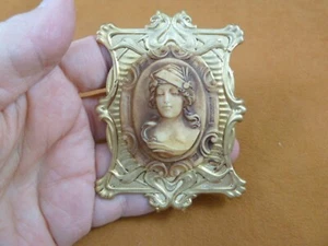 (CL44-5) WOMAN wearing turban headdress oval CAMEO Pin Pendant Jewelry brooch - Picture 1 of 2