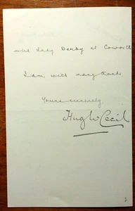 Lord Quickswood, Hugh Richard Heathcote Cecil (1869-1956) Signed 1914 Letter - Picture 1 of 4