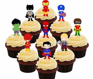 Superhero Party Edible Cup Cake Toppers 36 Fairy Decorations Superman Spiderman - Picture 1 of 4