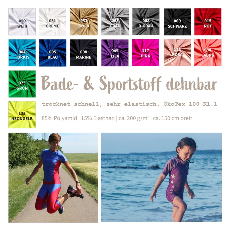 Badestoff Meterware - Sportstoff uni, Jerseystretch, Funktionsstoff *Ab 50cm - Bild 1 von 4