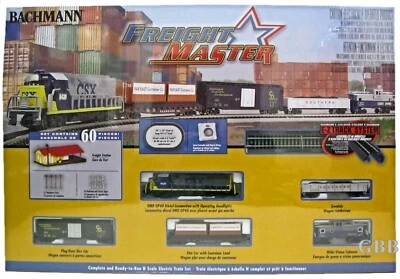 N Scale 60 Piece FREIGHT MASTER Complete Ready to Run Train Set Bachmann 24022 - Image 1 of 2