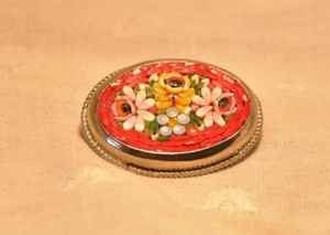 MILLEFIORI MICRO MOSAIC GLASS BROOCH, FLOWERS - Picture 1 of 4