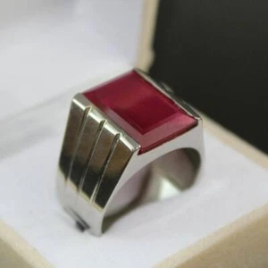 Lab Created Emerald Cut Ruby Men Ring Roby Ring Handmade Ring - Picture 1 of 9