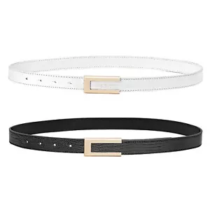 2 Pack Womens Skinny Leather Belts Waist Belt for Dresses Jeans Pants with Go... - Picture 1 of 6