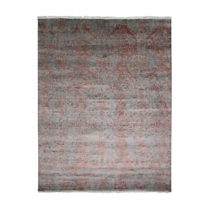 Gray Red Handmade Transitional Mamluk Design 8'X10'6" size Wool Viscose rug