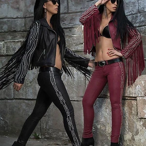 Mexton Damen 2-Teiler Bikerjacke Jacke Fransen Wildleder-Look Röhrenhose 32 XXS - Bild 1 von 3