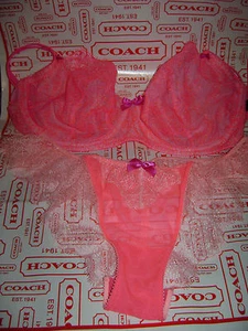 NWT VICTORIA'S SECRET UNLINED DEMI BRA 36DD & PANTY M SET BIKINI PINK IVORY - Picture 1 of 4