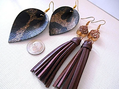 Lot of 2 Pr. Goldtone & Brown Pierced Earrings - 1 Pr Tassel - Image 1 of 4