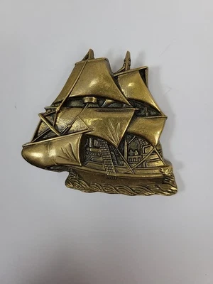 Vintage Solid Brass Clipper Ship Belt Buckle 1978 Baron Buckle  3" x 2.75"  - Image 1 of 4