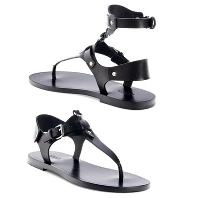 Isabel Marant Eveen Black Leather Gladiator Sandals Removable Ankle Strap Sz 40 - Image 1 of 4