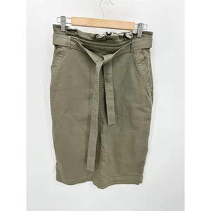 Banana Republic Womens Olive Green Paperbag Belted Denim Skirt Size 8 Modest - Picture 1 of 11