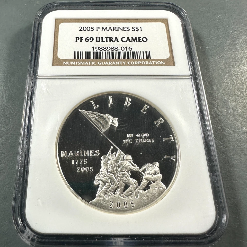2005-P $1 Marines SILVER Commemorative Dollar, NGC PF69 ULTRA CAMEO (87003) - Image 1 of 2