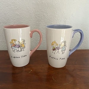 TABLETOPS GALLERY COFFEE TIME 16oz Hand Painted Hand Crafted Mugs Set Of 2 Cups - Picture 1 of 9