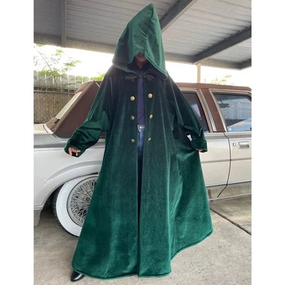 Abrigo Capucha Terciopelo Verde Medieval Vintage Cykxtees Fantasía Bruja Gótico  Foto 1 de 4