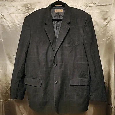 Tasso Elba Vitale Barberis Canonico Fabric Jacket 100% Wool Windowpane Blazer 48 - Image 1 of 4