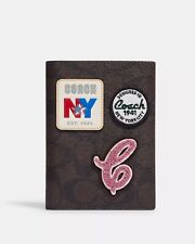 NWT Coach New York NY Passport Case Signature Canvas / Brown With Patches