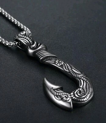 Coleira Para Hombres De Acero Inoxidable Amuleto De Anzuelo De Acero Titanio - Imagem 1 de 4