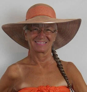 BEACH HAT SUN HAT SUN N' SAND Poly Braid UPF Protection 5" BRIM BOW Palm Tree - Picture 1 of 2