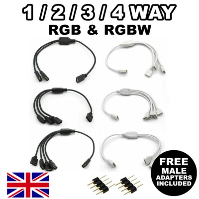 2/3/4-WAY 4-5 PIN RGB RGBW LED STRIP SPLITTER CABLE+CONNECTOR 5050 3528 2835 DC - Image 1 of 4