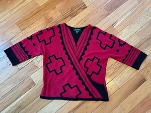 Suéter envolvente Lauren Ralph Lauren para mujer mediano rojo/negro 100 % lino boho azteca - Imagen 1 de 13