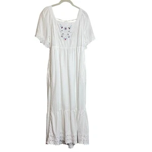 Old Navy Womens Babydoll Midi Dress Size M White Tie-Back Clip Dot Embroidery - Picture 1 of 7