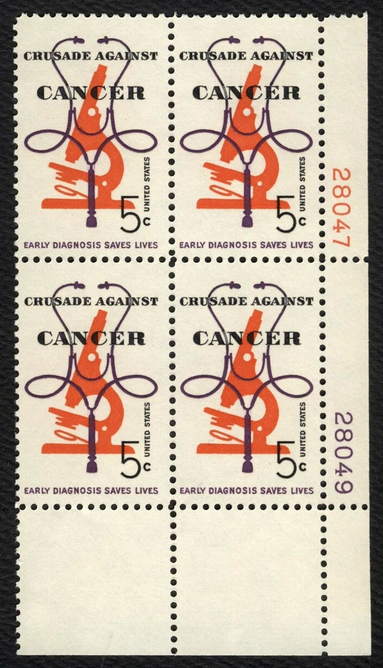 #1263 5c Crusade Against Cancer, Plate Block [28047-49 LR] **ANY 5=FREE SHIP** - Image 1 of 1