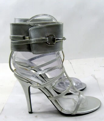 NEW Silver 4.5"Stiletto Heel OPEN Toe ANKLE strap Shoes  WOMEN Size 8.5 - Image 1 of 4